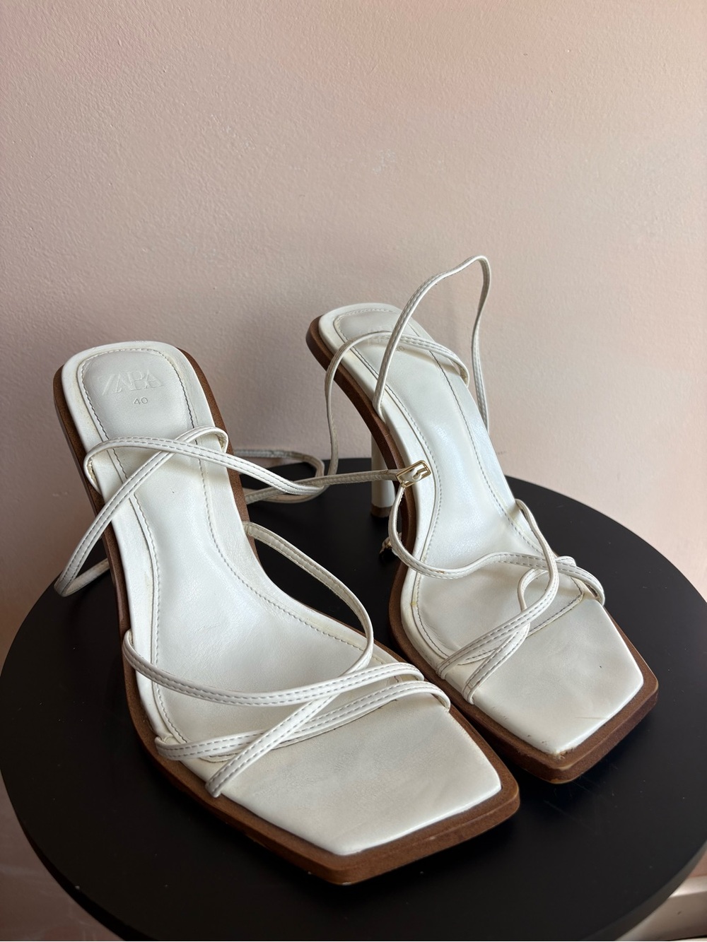 Zara square toe strappy heels